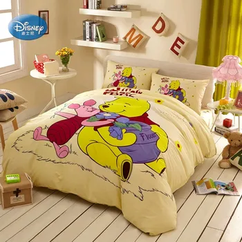 Комплект Спално бельо с 3D Принтом Disney Winnie The Pooh, Детска Спалня, Украсена с Мек Жълт Пододеяльником, Стеганое Одеяло, Калъфка за възглавница