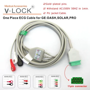 Безплатна доставка на ЕКГ кабел, с 3-ма ръководството на 5-ма релси с защелкивающимся скоба за GE dash DIAMANP монитор пациента