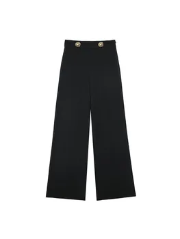PB& ZA2022 есенно-зимни нови модни дамски шикозни панталони с висока талия и драпировкой, украсени с копчета, 7563263