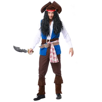 Пират Cosplay Мъжете Хелоуин Униформи Възрастен Костюм За Активна Почивка, Капитан Джак Сценичното Представяне На Набор От