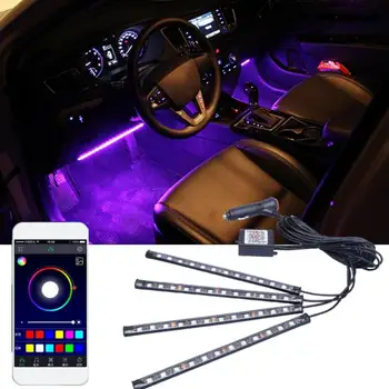 4 Бр. Автомобилни RGB Светлинни Ленти Bluetooth Телефон, Приложението Remote Автомобилен Интериор Декор За Секс Етикети Лампа Автомобилна Led Лента Автомобилни Аксесоари