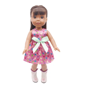 Кавайное цвят рокля на точки с розово сърце и лък, Плюшени Аксесоар, подходящ за 14,5-инчов кукли за момичета x3