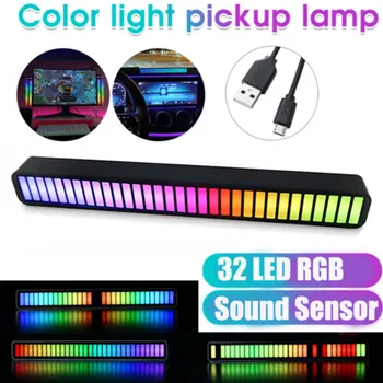 Нова Мода USB 32 LED RGB Автомобили Атмосфера Музикален Ритъм Ивица Светлина Бар Звукова Контролна Лампа разсеяна светлина CSSCAR авточасти