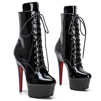 Leecabe15CM/6 инча, дамски обувки с лакированным горна част от изкуствена кожа, вечерни обувки на платформа и висок ток, обувки за танци на един стълб