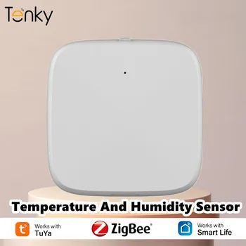 Tenky Sasha Zigbee Сензор за температура и влажност на въздуха Технология на ниско ниво на зареждане на батерията Интелектуална Връзка Измерване на температурата и Часа на закрито Работа със Smart Life