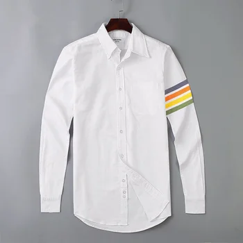 2022 Модни Нови Мъжки Ризи, Фини Бели Многоцветни Ежедневни Ризи С Ръкави И Отложным Яка Оксфорд Однотонная Мъжки Дрехи