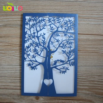 Традиционен морско синьо ретро сватбена покана карта всплывающая карта продавачът покани с дизайн във форма на дърво