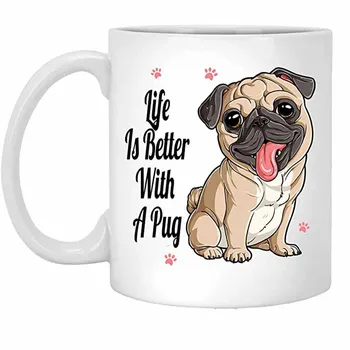 Животът става по-добре с утайка от чаша Pug - Подаръци за любов Pug - Кафеена чаша Pug 11 грама
