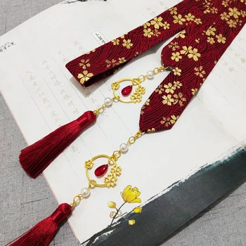 Косата архаичная бронзирующая плат с цветен дизайн Китайски дрехи и аксесоари за коса с бретон въже за коса висулка костюм