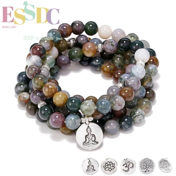 ESSDCW Нов Прием на Цветни Естествен Камък Буда Висулка 108 Малки Мъниста Лотос Чар на Йога Медитацията Молитва Гривна