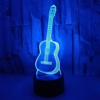 Акрилна Китара 3D Лампа Илюзия Led нощна светлина за Украса на Детска Спални Цветни лека нощ, Подарък за Деца, Момчета, Момичета