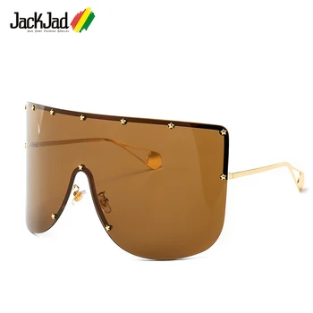 JackJad 2020 Мода Негабаритная Маска Форма На Щит Стил Слънчеви Очила Стръмни Пентаграма Нитове Корпоративна Дизайн Слънчеви Очила Oculos De Sol
