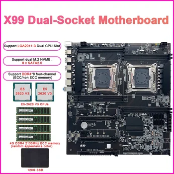 ГОРЕЩА дънна платка за майнинга с две свещи X99 + процесор 2XE5-2620 V3 + оперативна памет 4x4 Г DDR4 ECC + 120 Г SSD LGA2011-3 с два слота за DDR4 за процесора 8X SATA2.0