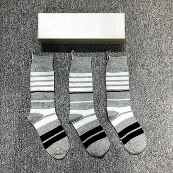 3 чифта шарени чорапи TB, оцветени в прежда, за мъже и жени, в една тръба, всекидневни, диви зимни чорапи ins in the tube, марка tide