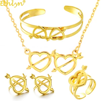 Ethlyn/ Сладки Комплекти Бижута от четирите елементи, за момиче с Имитация на Сърцето Златен Цвят, Модни Златни Противоаллергенные Детски Бижута S315