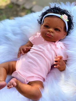 50 СМ Тъмната Кожа Готови Кукли Reborn Baby Черна Момиче Lanni Афроамериканская Кукла Принцеса Винил Плат Тялото на Новородено Играчка 20 Инча