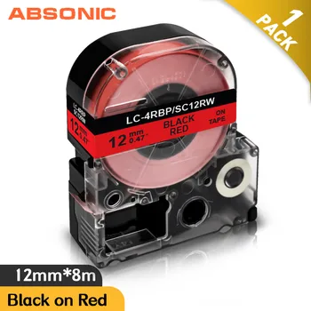 Издател Absonic 12 mm лента Epson SC12RW LK-4RBP черно и червено, която е Съвместима с вашия принтер EPSON LW-LW 300-400 LW-600P LW-700 LC-4WBN9