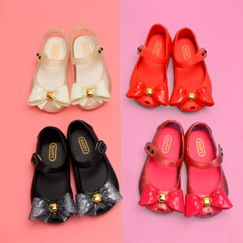 Сандали за момичета с лък; Новост 2020 г.; Сладки Мини-Сандали; Сандали от PVC за Момичета; Вечерни обувки на Принцесата за малки Момичета; Обувки