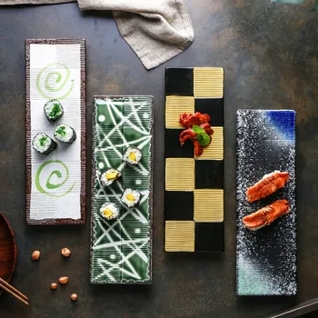 Правоъгълно японското възстановяване на износа на Японската керамична чиния за суши чиния за сашими и прибори от висок клас ресторант на хотела е плоска чиния