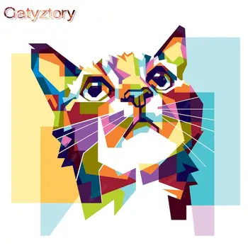GATYZTORY 60x75 см Картина на номерата на Животни Цветен Котка Безрамная САМ Боята по номера На Платно Котка Цифров Ръчно Боя