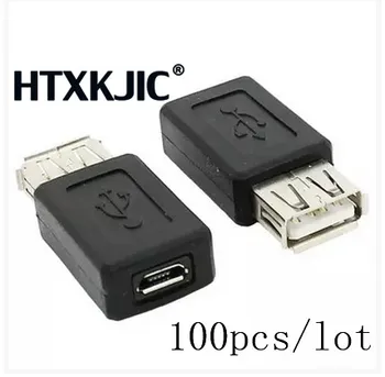 100 бр./лот USB 2.0 Тип A Жена към Micro B 5-пинов Женски адаптер