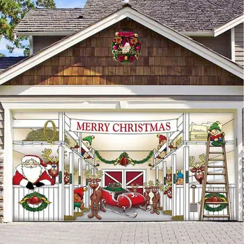 Нов Коледен Фон Банер Коледен Банер За Гаражни Врати Дядо Коледа Лосове Весел Коледен Банер Коледна Декорация На Дома