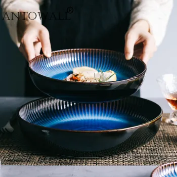 ANTOWALL скандинавски керамични западна дълбока чиния кръгла чиния суповая чиния креативна сладкиши, ориз, чиния салата чиния голяма къща