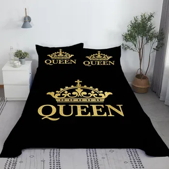 Комплект Чаршаф Queen Crown С 3D Принтом, Плосък Чаршаф С Калъфка, Спално Бельо За Възрастни И Деца, Размер King Queen