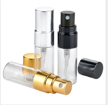 2 мл 3 мл 5 мл стъклена бутилка златен/сребърен черен спрей малки мъгла за тонер/тоалетна/вода/спрей парфюм козметична опаковка за грижа за кожата