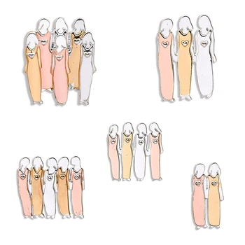 2022 Модни Бижута Розова Эмалевая Жени Метално Сърце Връзка Между Три Сестри Дизайнерски Брошка Брошки Реколта Брошки за Жени