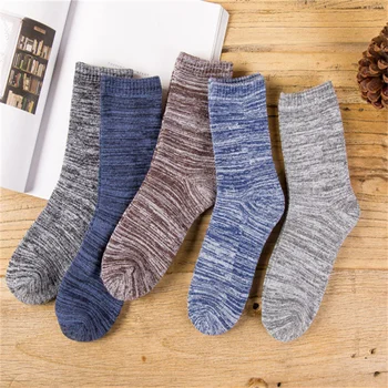 Мъжки чорапи със средна дължина, есенно-зимни, Нов, Стилен Плюшени Сгъстено Мъжки и Женски Хавлиени Чорапи и Топли, Удобни Памучни Чорапи, 5 Двойки