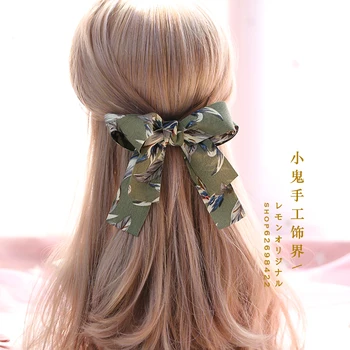 Корейската версия на новата военна зелена фиби за коса с лък, голям горна скоба, пръстен за коса с лък, родословни от борови шишарки, лепило, а пролетта клип