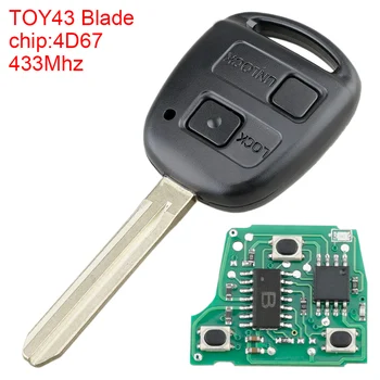 433 Mhz 2 бутона черно авто дистанционно ключ с чип 4d67 и острие TOY43, годни за Тойота-RAV4 Prado-Tarago-Kluger-Avensis 2003-2010