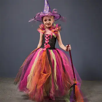 2022 Нов Cossky Хелоуин На Малката Вещица Cosplay Детски Костюм За Момичета Дълга Рокля Вещици Фестивал Представа Лохматая Пола