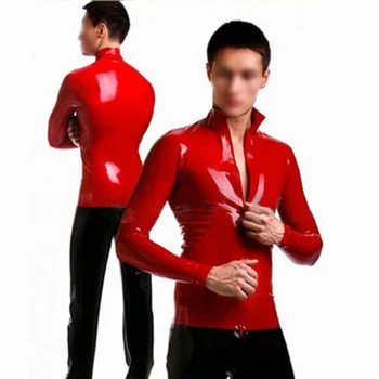 Подгонянная тениска Гумените 0.4 mm ризи, якета, палта латекс хора червена гумена подгоняла