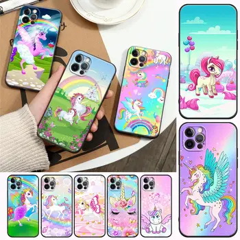 Сладък Cartoony Rainbow Unicorn с Животни Apple Калъф За iPhone 11 12 13 mini Pro Max XS X XR 7 8 6S plus SE 2020 Силиконови Калъфи за Носене