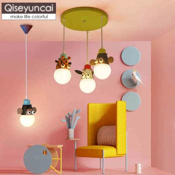 Qiseyuncai Модерна детска стая led затемняющая мультяшная полилей за защита на очите с животни creative осветление за спалня, за момчета и момичета