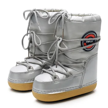 Зимни топли зимни ботуши в дебела подметка, ботильоны без закопчалка до средата на прасците, водоустойчив Нескользящие обувки на платформа, сладки ежедневни зимни обувки, обувки Размер 34-42